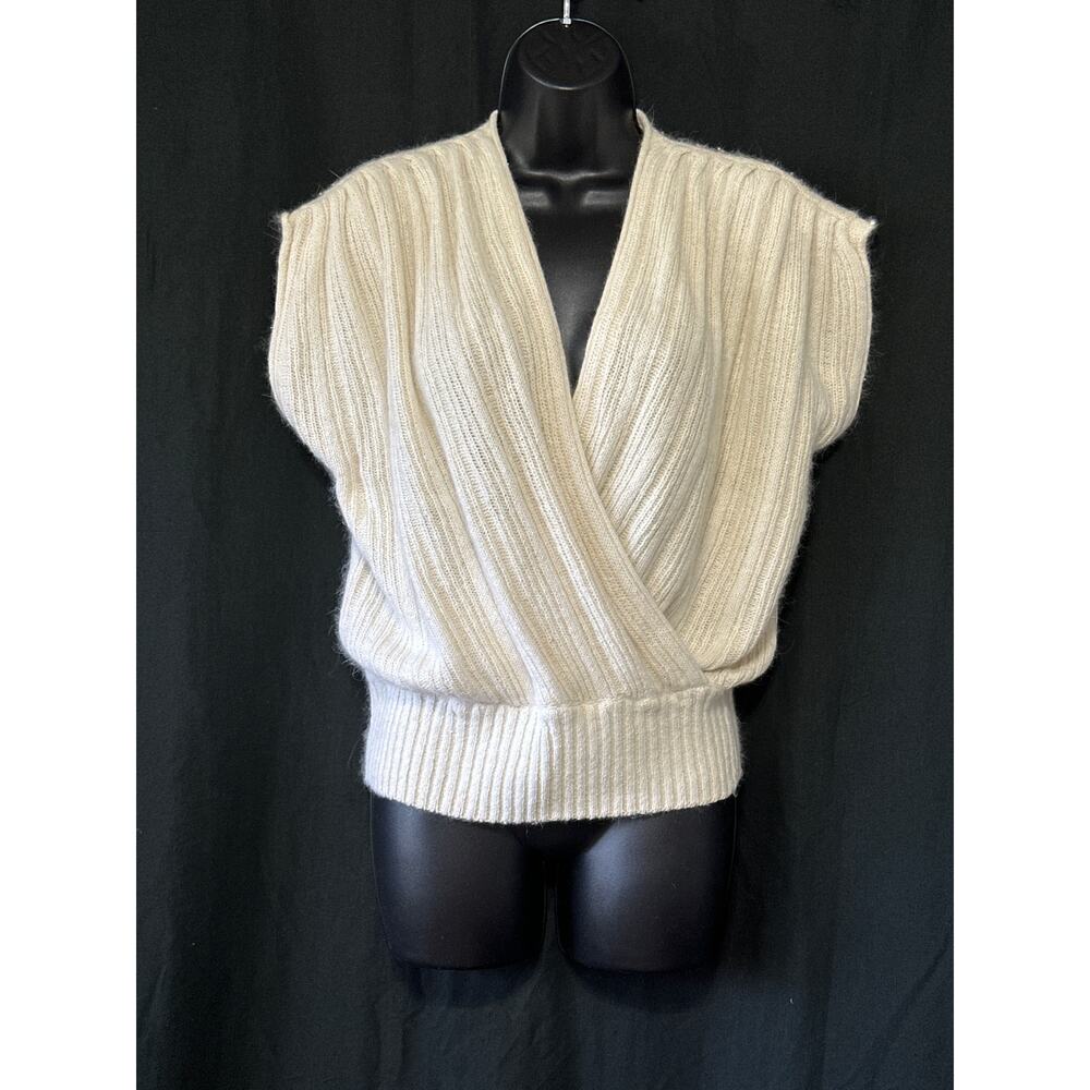 VTG Y2K Sarah Taylor Faux Wrap Sweater Top M Cream City Trendy Soft Girl Preppy